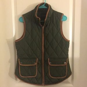 Army Green and Faux Suede Trim Vest